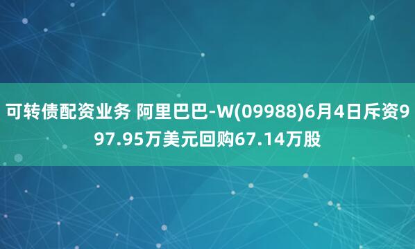可转债配资业务 阿里巴巴-W(09988)6月4日斥资997.95万美元回购67.14万股